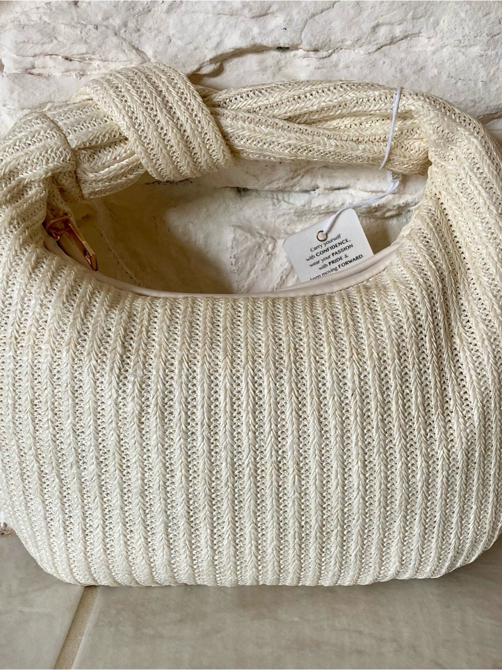 NWT Urban Expressions Knitted Straw Mini Hobo Bag in Winter White - Picture 7 of 11